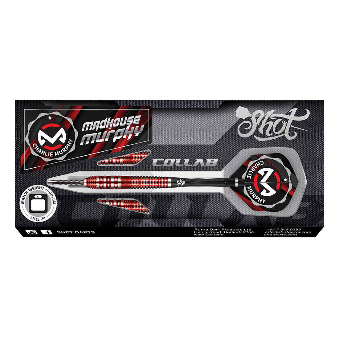 Shot Charlie Murphy 90% Tungsten Steel Tip Darts - The Packaging