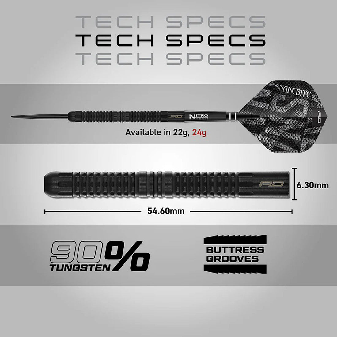 Red Dragon Peter Wright Black Mamba 90% Tungsten Steel Tip Darts