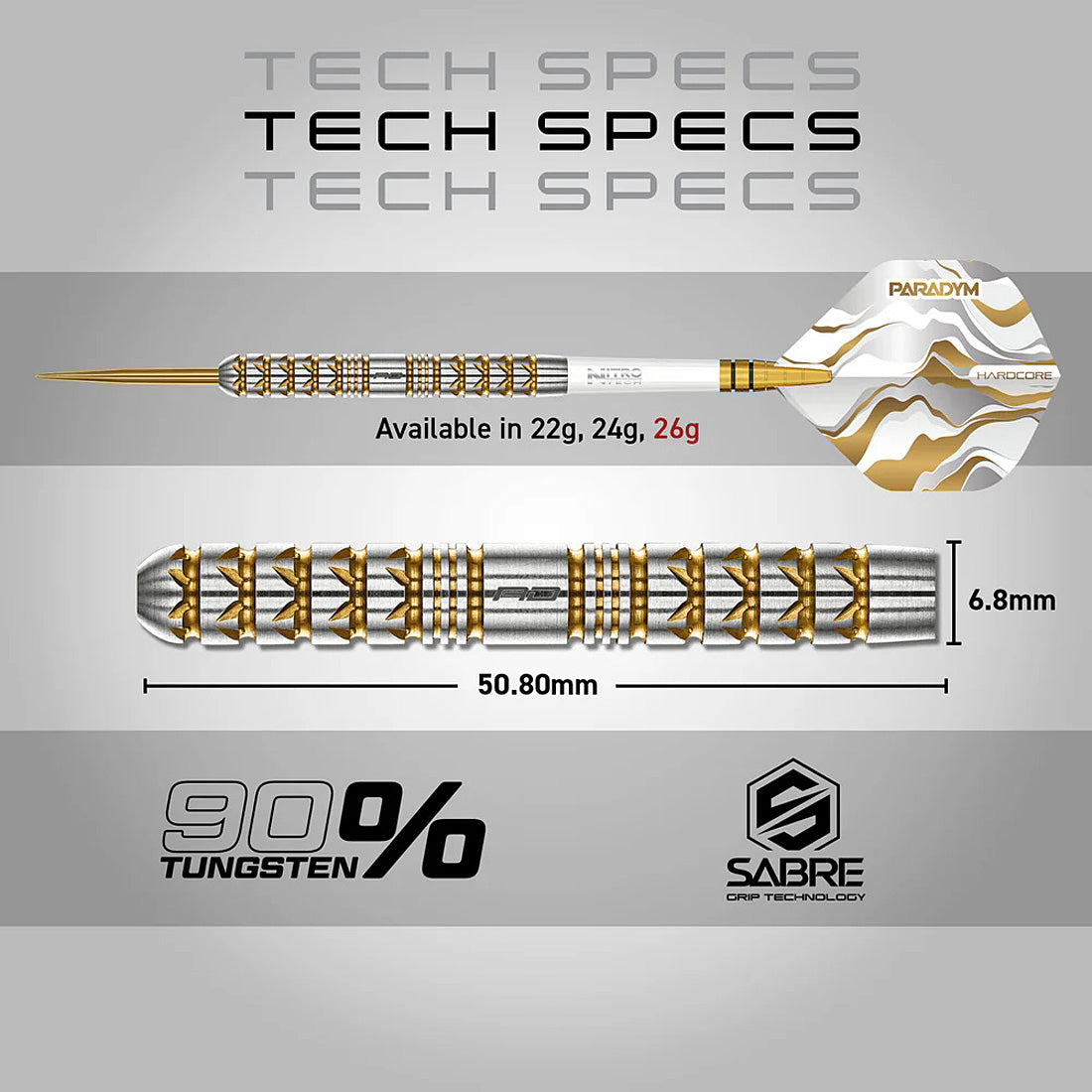 Red Dragon Paradym Gold Parallel 90% Tungsten Steel Tip Darts