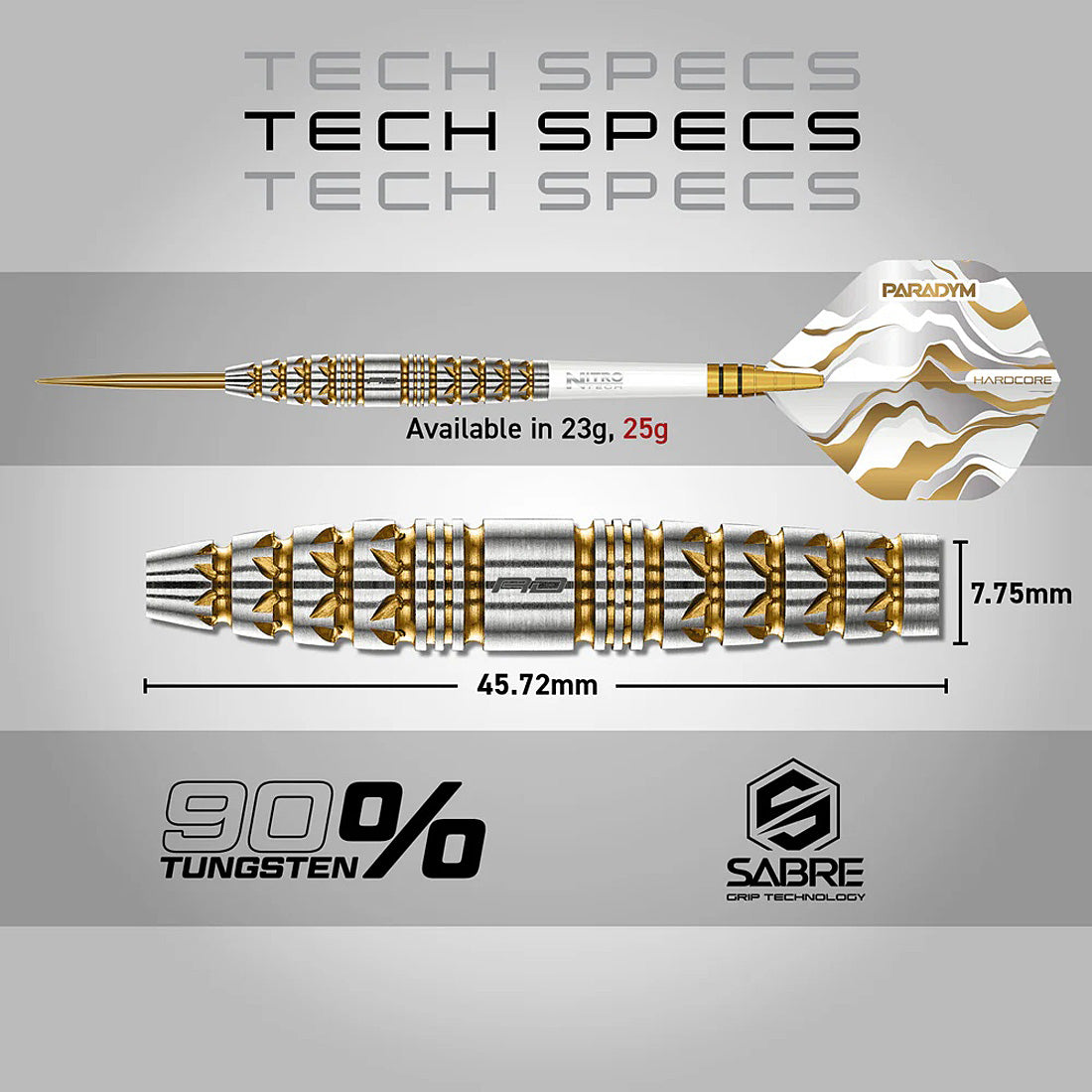 Red Dragon Paradym Gold Torpedo 90% Tungsten Steel Tip Darts
