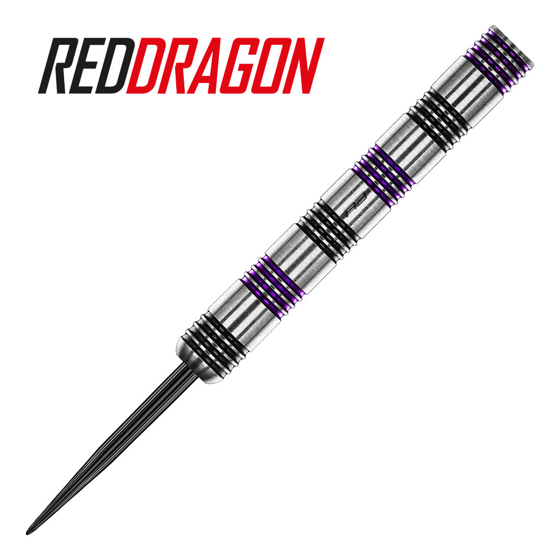 Silver dart with purple accents on a white background, featuring the 'Red Dragon' brand.