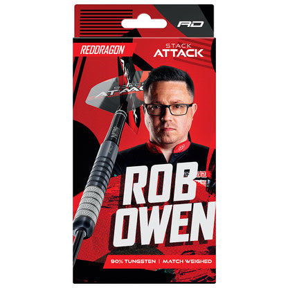 Redragon Stack Attack dart packaging with a man's face and product details on a red background