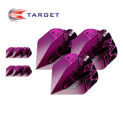 Pink and black Target archery vanes showing 3 sets