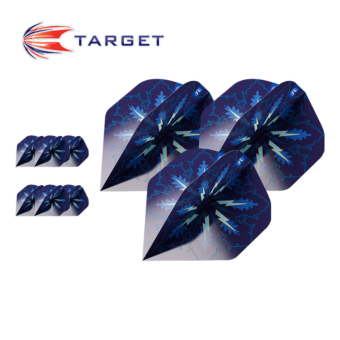 Blue dart flights with star pattern on a white background, featuring the Target brand logo.