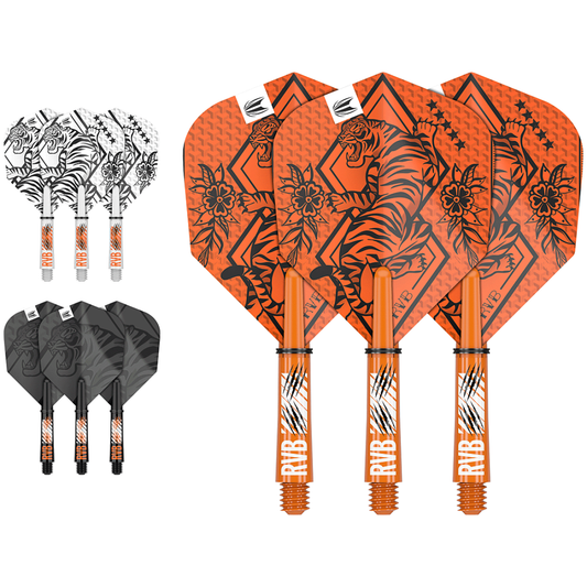 Target Raymond van Barneveld Ink Flight Shaft Combo – three sets of RVB themed flights and shafts