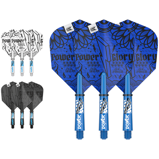Target Phil Taylor Power Ink flight shaft combo – three complete dart setups designed for stability and precision | Deadeye Darts