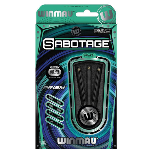 Winmau Sabotage Darts - Slim barrels with an aggressively profiled finish
Manufactured from the finest grade 90% tungsten alloy
Shark fin profile ensures aerodynamic perfection
Wreak havoc on the oche with these radical, machined edge darts
