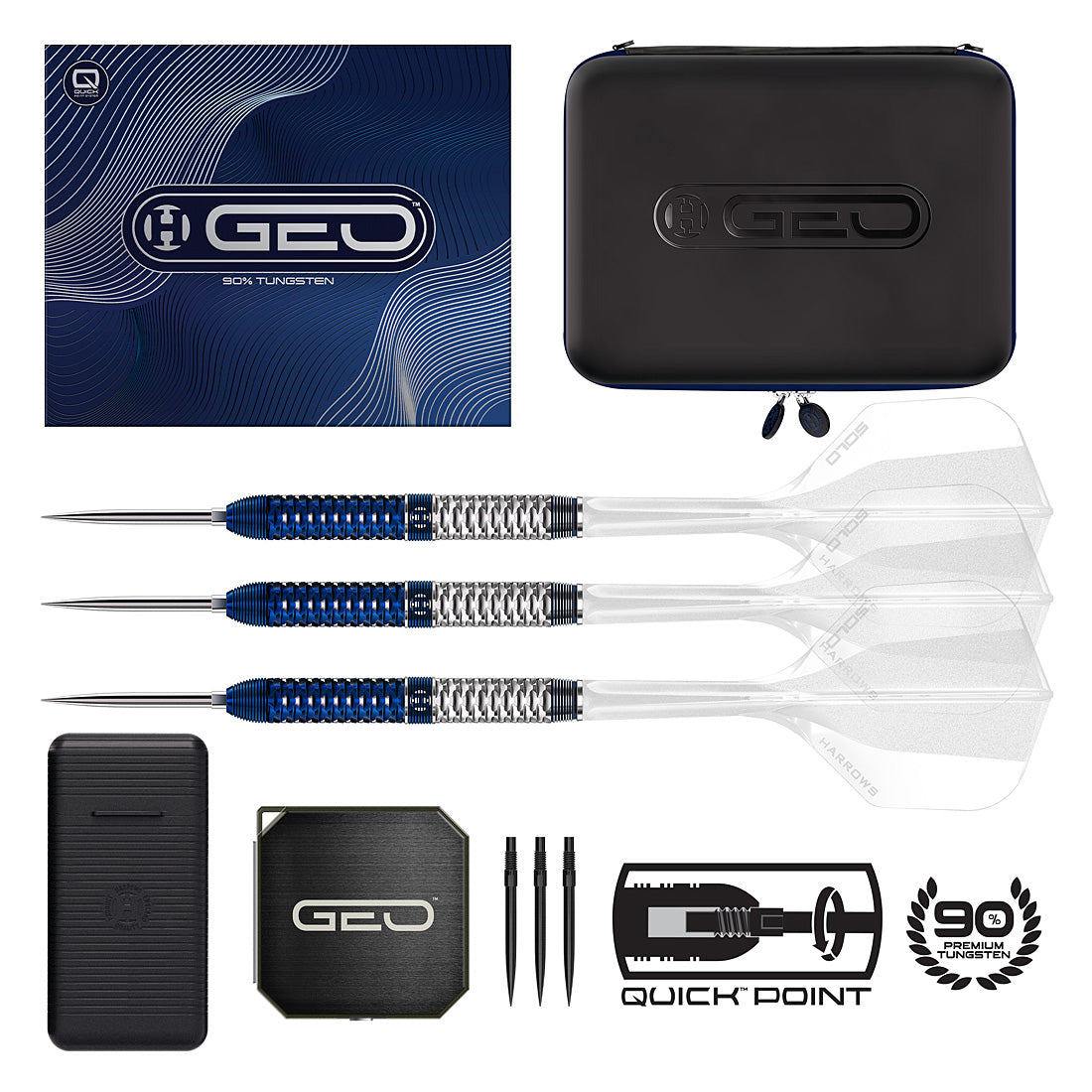 Harrows Geo 01 Parallel 90% Quick Point Darts – precision parallel-profile tungsten darts for smooth, accurate throws