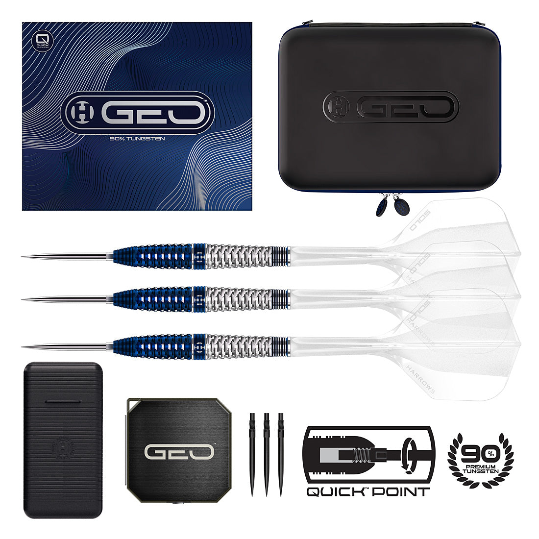 Harrows Geo 02 Torpedo 90% Quick Point Darts – front-weighted tungsten darts offering powerful, controlled throws