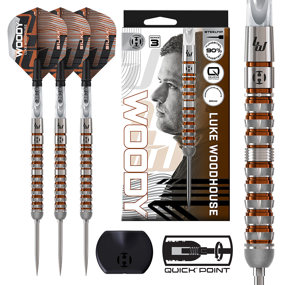Harrows Luke Woodhouse 90% Series 3 Quick Point Darts – tungsten darts offering control and precision