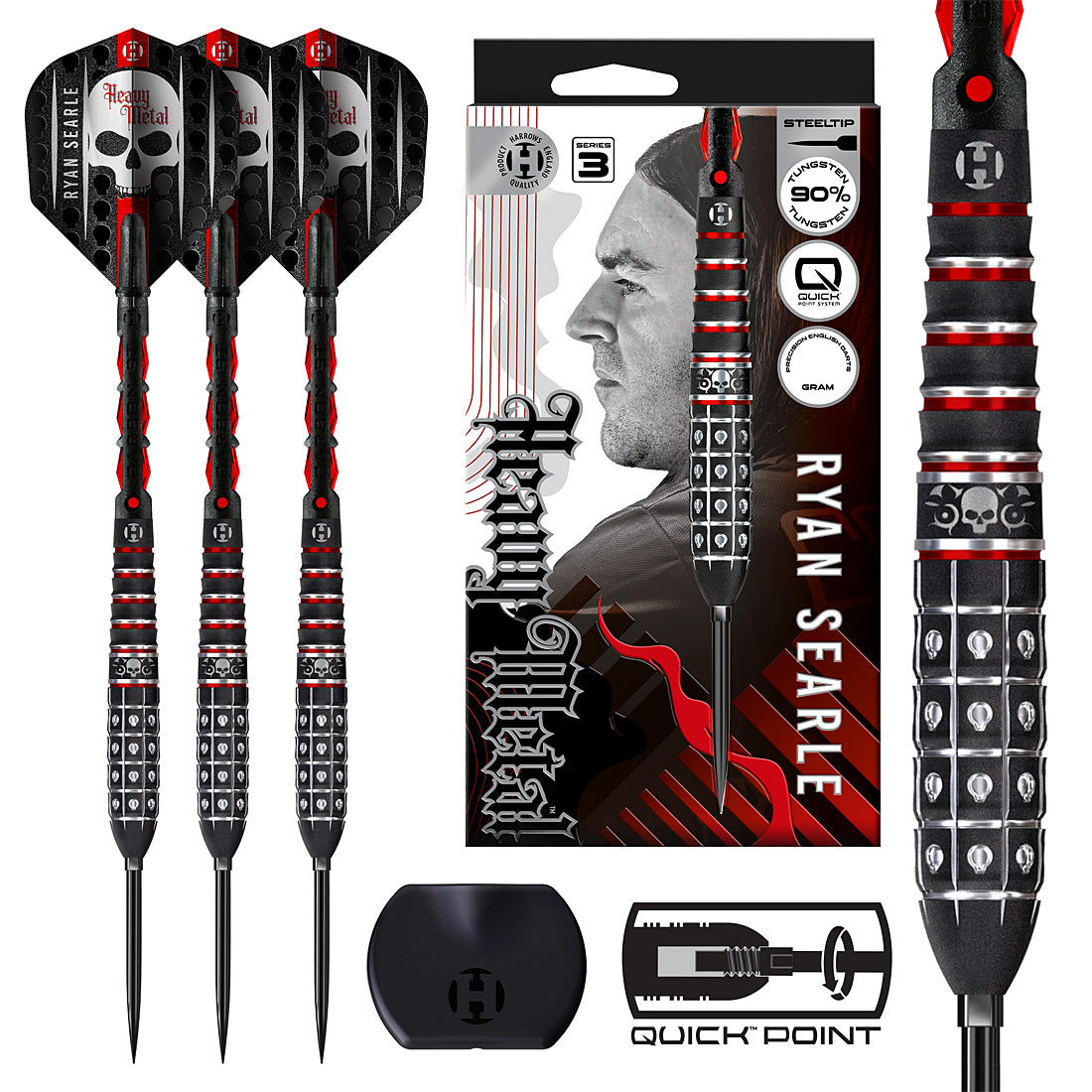 Harrows Ryan Searle 90% Series 3 Quick Point Darts – professional tungsten darts offering grip and precision