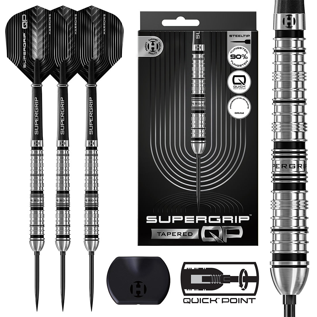 Harrows Supergrip QP 90% Quick Point Darts – precision 90% tungsten darts for fast, accurate release