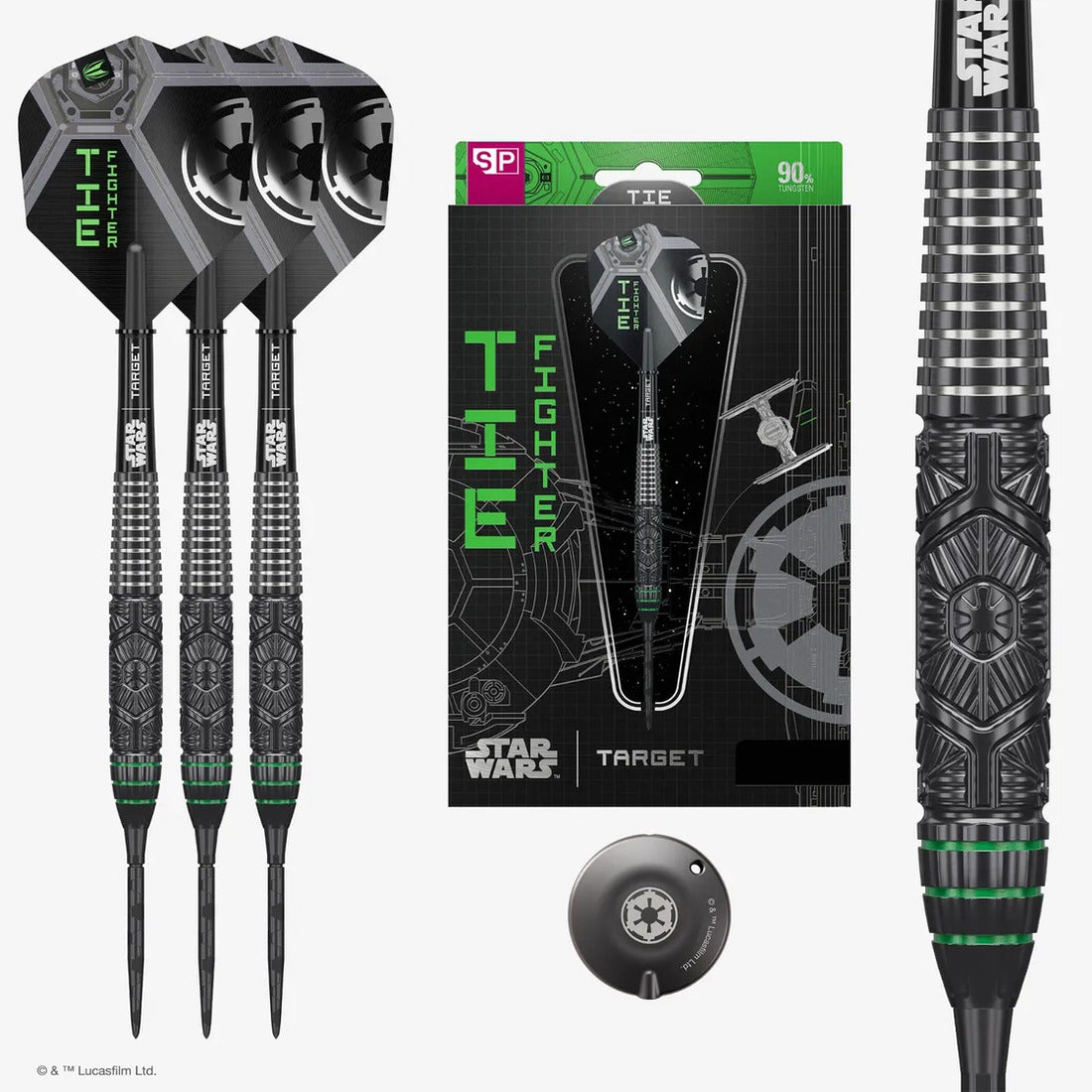 Target Star Wars Tie Fighter Swiss Point Darts – tungsten darts with Swiss Point tips and imperial fighter design