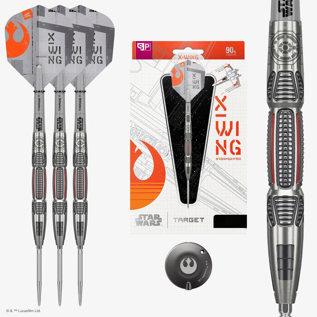 Target Star Wars X-Wing Swiss Point Darts – 90% tungsten darts with precision Swiss Point system inspired by X-Wing fighters