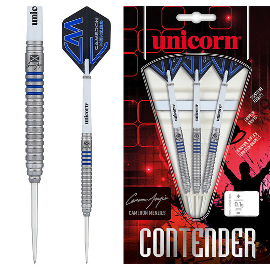 Unicorn Cameron Menzies Contender 1 Steel Tip Darts – 90% tungsten darts designed with Cameron Menzies for confident throws