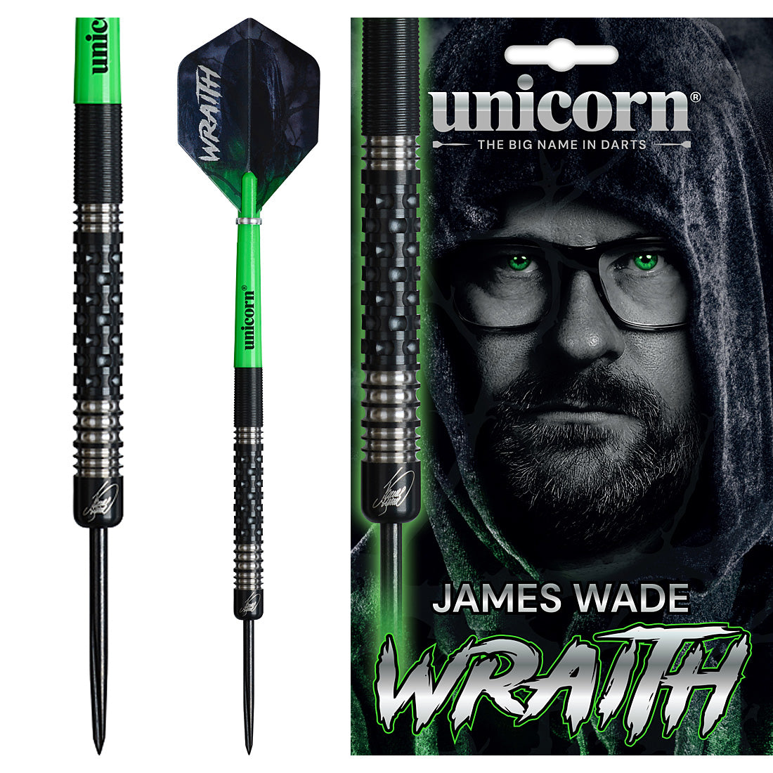 Unicorn James Wade Wraith 90% Steel Tip Darts – 90% tungsten darts engineered with James Wade for precise control | Deadeye Darts
