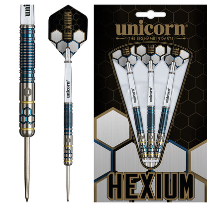 Unicorn Hexium 02 darts with packaging on a white background