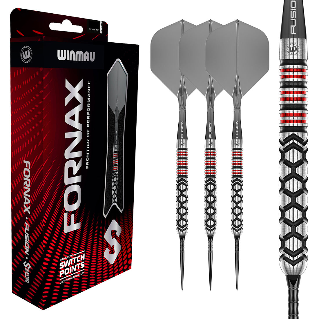 Winmau Fornax parallel 90% tungsten Switch Point steel tip darts for controlled accuracy