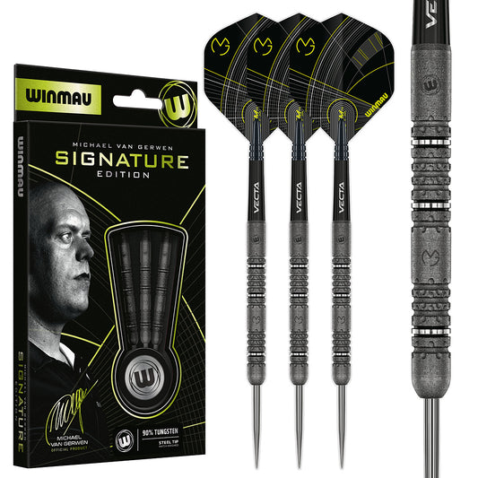 Winmau Michael Van Gerwen Signature Edition 90% steel tip darts designed for power and precision