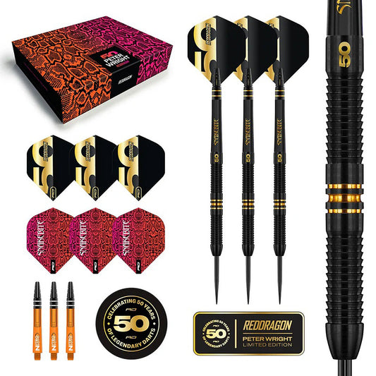 Red Dragon Peter Wright 50 years limited edition 90 percent tungsten steel tip darts | Deadeye Darts