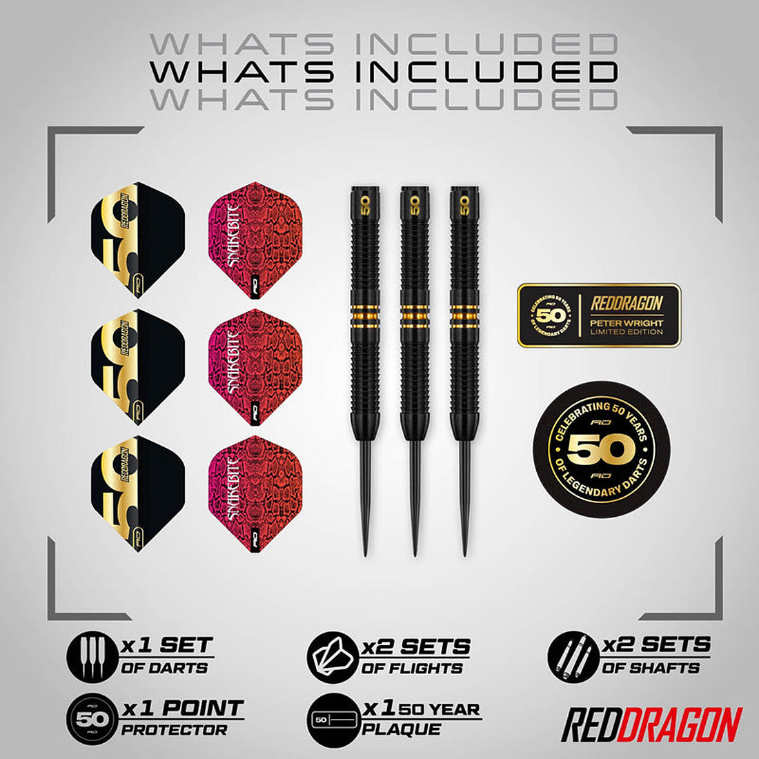 Red Dragon Peter Wright 50 Years Limited Edition 90% Tungsten Steel Tip Darts