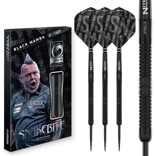 Red Dragon Peter Wright Black Mamba 90 percent tungsten steel tip darts designed for performance and control | Deadeye Darts