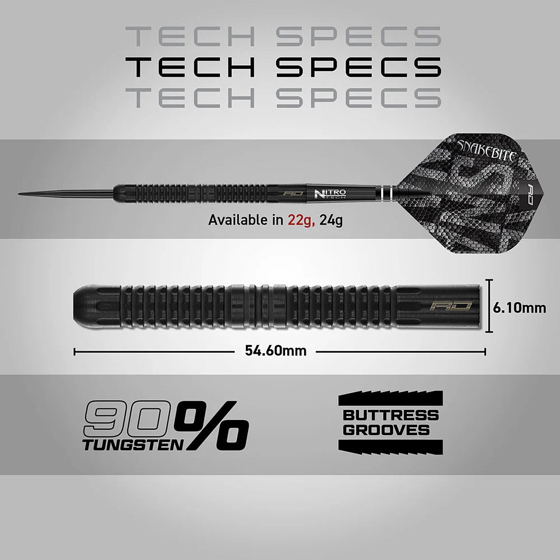 Red Dragon Peter Wright Black Mamba 90% Tungsten Steel Tip Darts