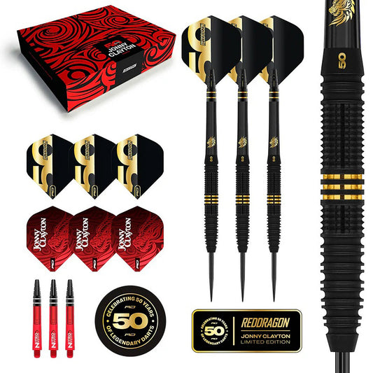 Red Dragon Jonny Clayton 50 years limited edition 90 percent tungsten steel tip darts | Deadeye Darts
