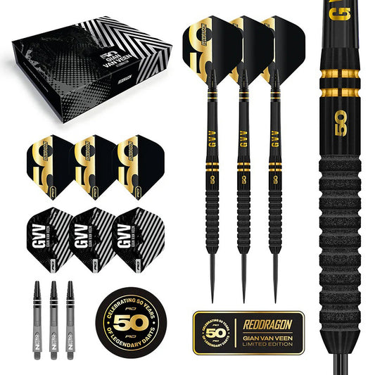 Red Dragon Gian van Veen 50 years limited edition 90 percent tungsten steel tip darts | Deadeye Darts