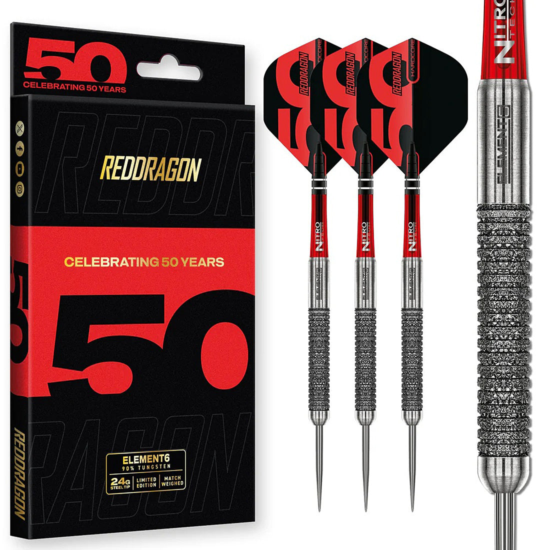 Red Dragon Element 6B 90 percent tungsten steel tip darts designed for precision and control | Deadeye Darts