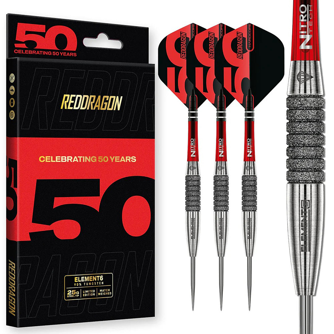 Red Dragon Element 6C 90 percent tungsten steel tip darts designed for balanced and consistent performance | Deadeye Darts