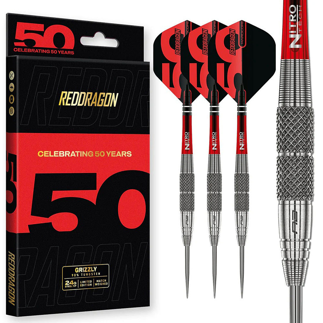Red Dragon Grizzly 2 90 percent tungsten steel tip darts designed for precision and balanced control | Deadeye Darts