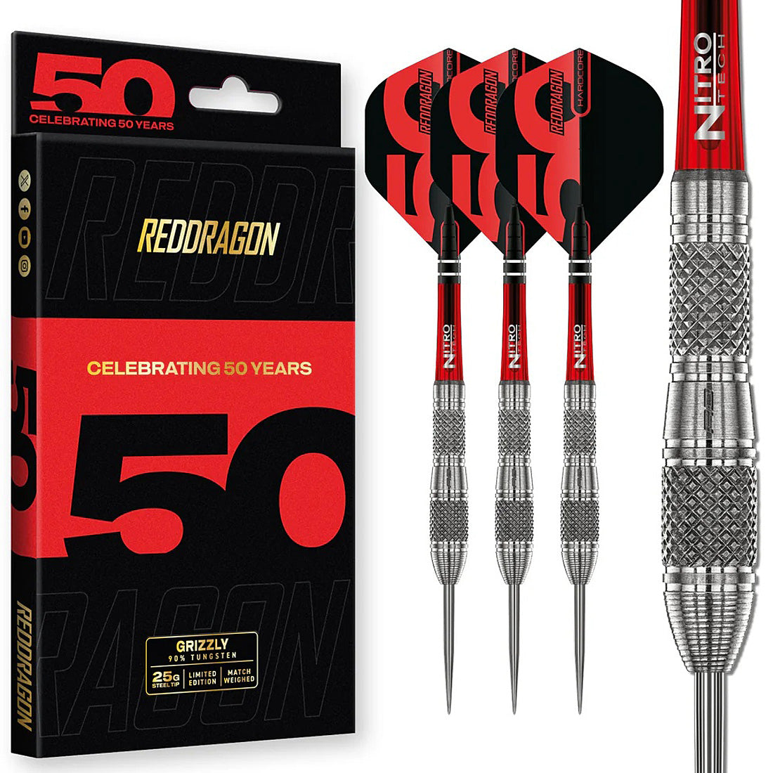 Red Dragon Grizzly 4 90 percent tungsten steel tip darts designed for smooth release and consistent accuracy | Deadeye Darts