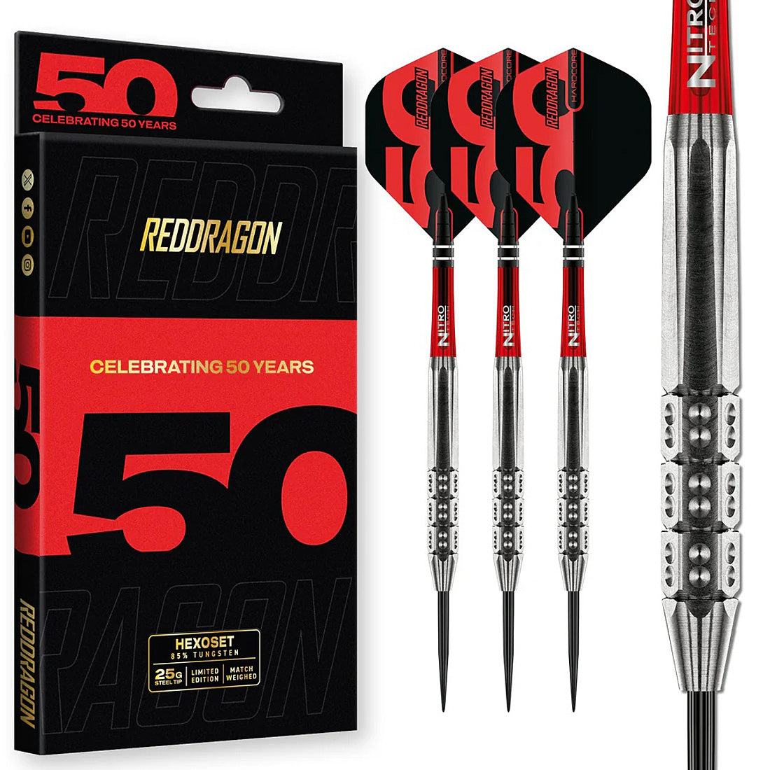 Red Dragon Hexoset 3 85 percent tungsten steel tip darts designed for reliable performance and control | Deadeye Darts