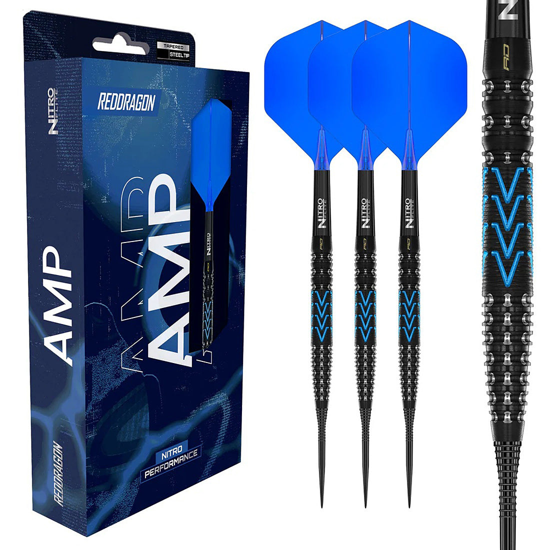 Red Dragon Amp Tapered 90 percent tungsten steel tip darts designed for smooth release and precision control | Deadeye Darts
