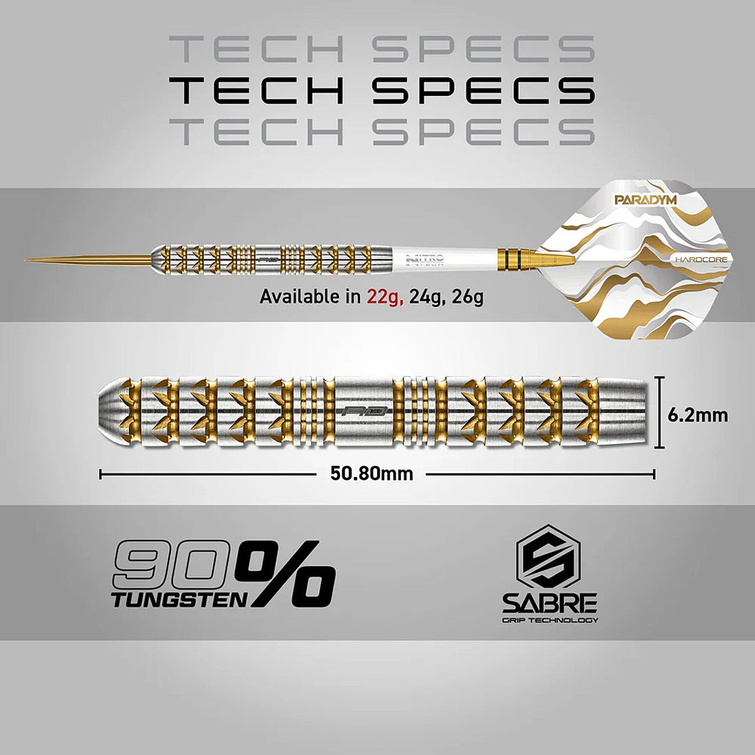 Red Dragon Paradym Gold Parallel 90% Tungsten Steel Tip Darts