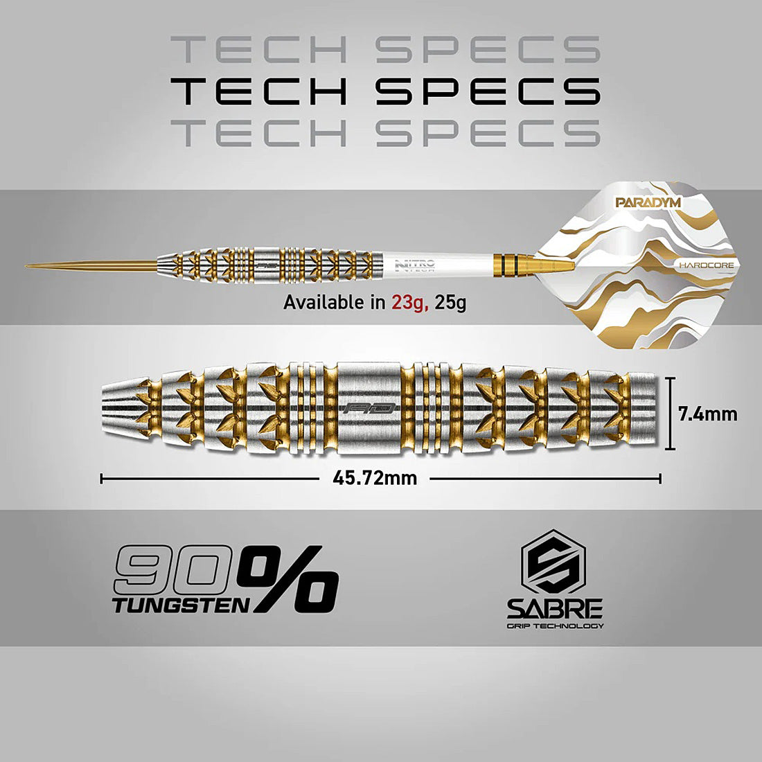 Red Dragon Paradym Gold Torpedo 90% Tungsten Steel Tip Darts