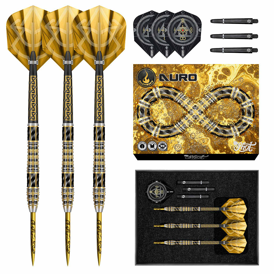 Shot Alchemy Auro 95 percent tungsten steel tip darts designed for precision and performance | Deadeye Darts