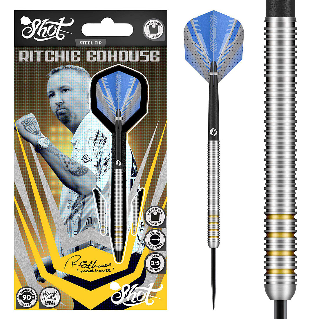 Shot Ritchie Edhouse Core 90 percent tungsten steel tip darts designed for precision and control | Deadeye Darts