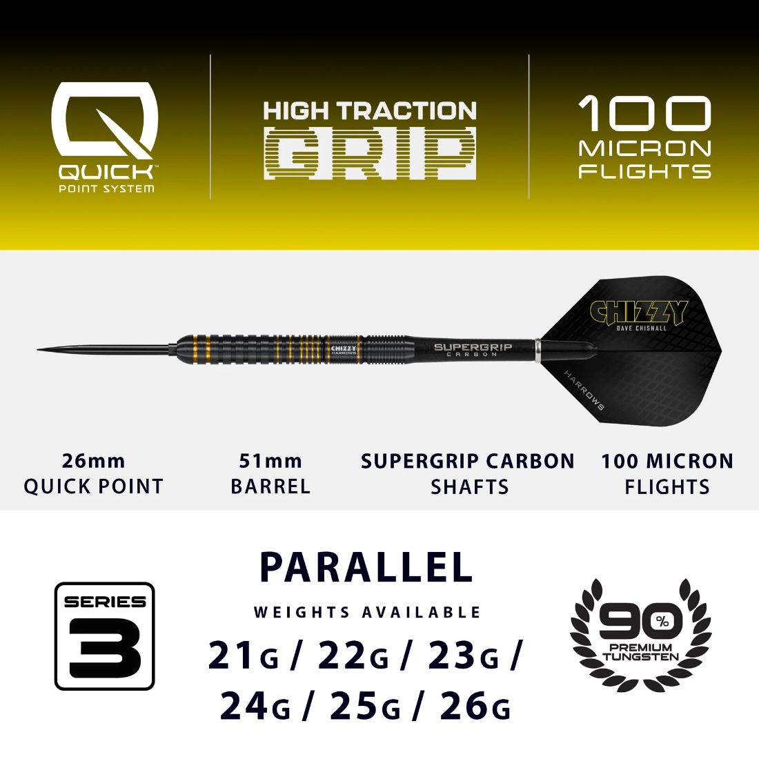 Harrows Dave Chisnall Chizzy Series 3 90% Tungsten QP Steel Tip Darts