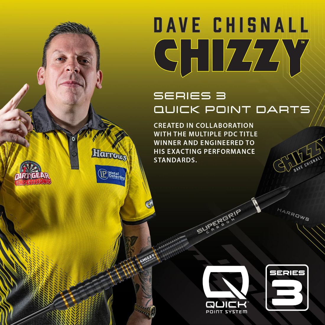 Harrows Dave Chisnall Chizzy Series 3 90% Tungsten QP Steel Tip Darts