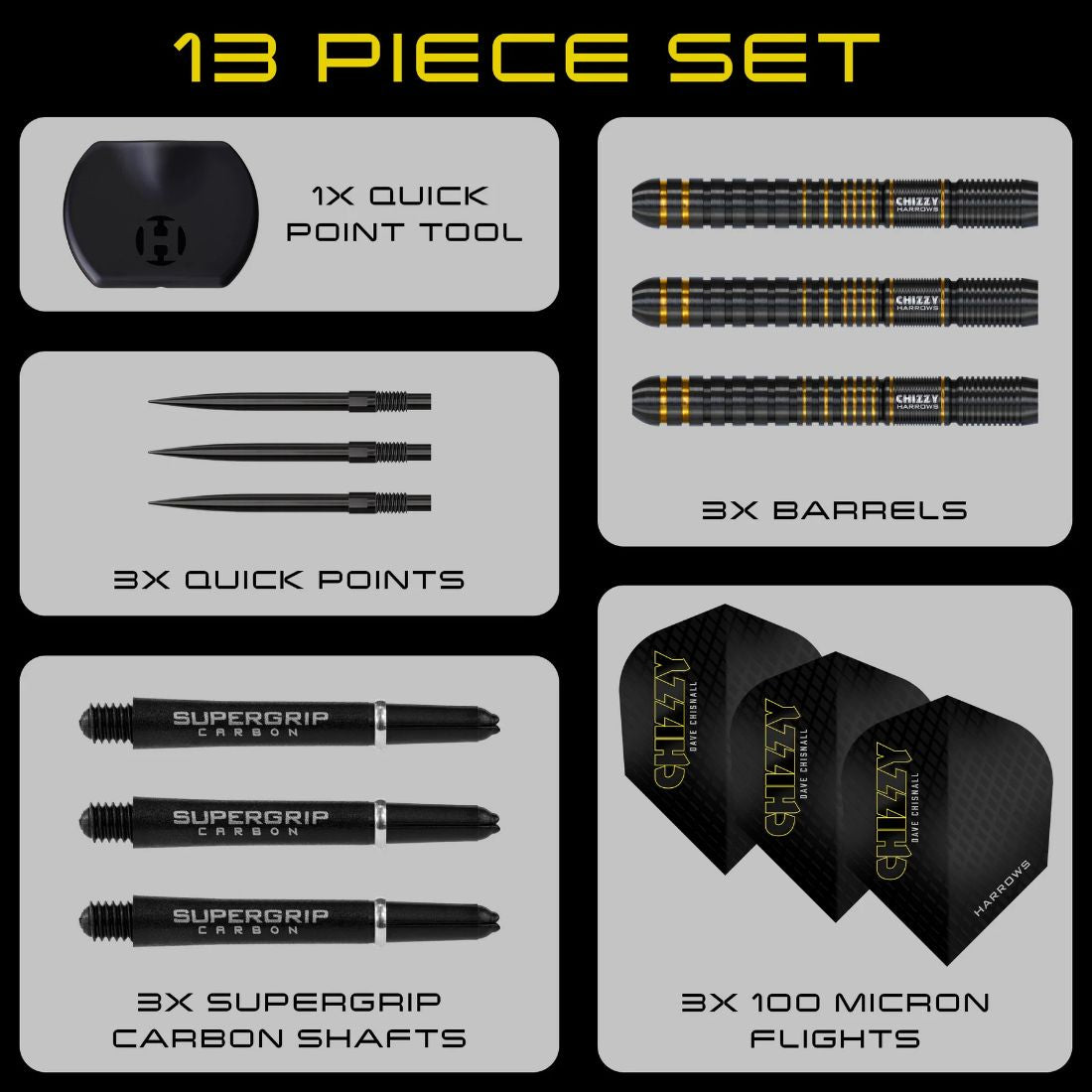 Harrows Dave Chisnall Chizzy Series 3 90% Tungsten QP Steel Tip Darts