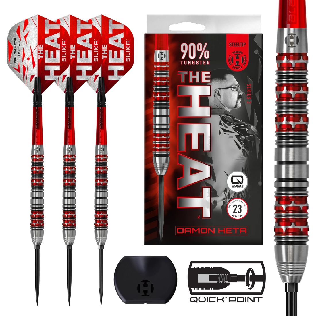 Harrows Damon Heta Series 3 90 percent tungsten QP steel tip darts designed for balance and consistent accuracy | Deadeye Darts