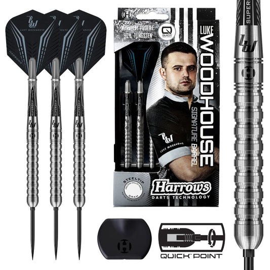 Harrows Luke Woodhouse Series 1 90 percent tungsten QP steel tip darts designed for precision and balance | Deadeye Darts