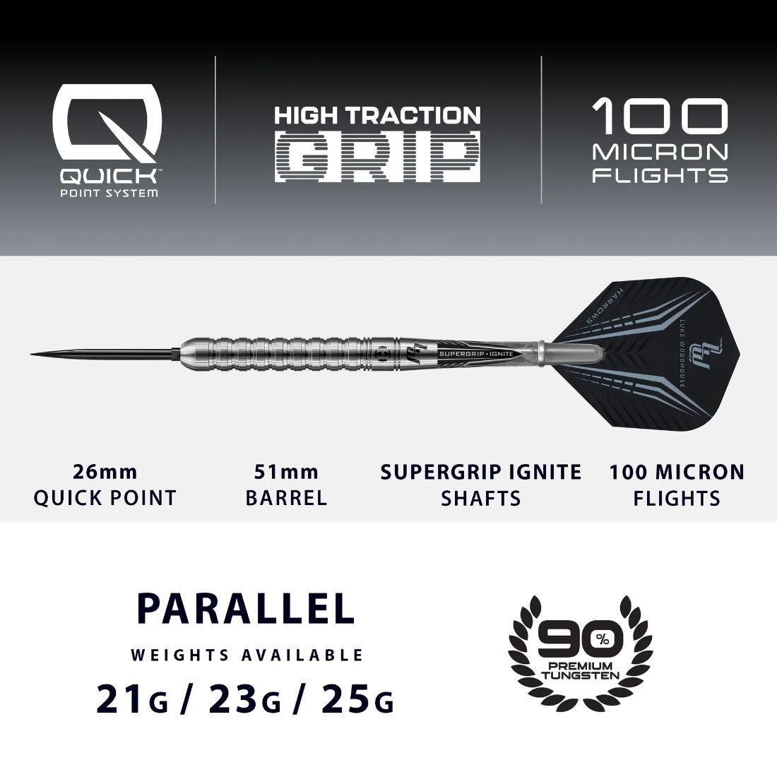 Harrows Luke Woodhouse Series 1 90% Tungsten QP Steel Tip Darts