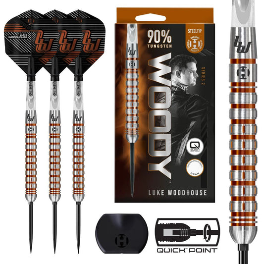 Harrows Luke Woodhouse Series 2 90 percent tungsten QP steel tip darts designed for control and consistent accuracy | Deadeye Darts