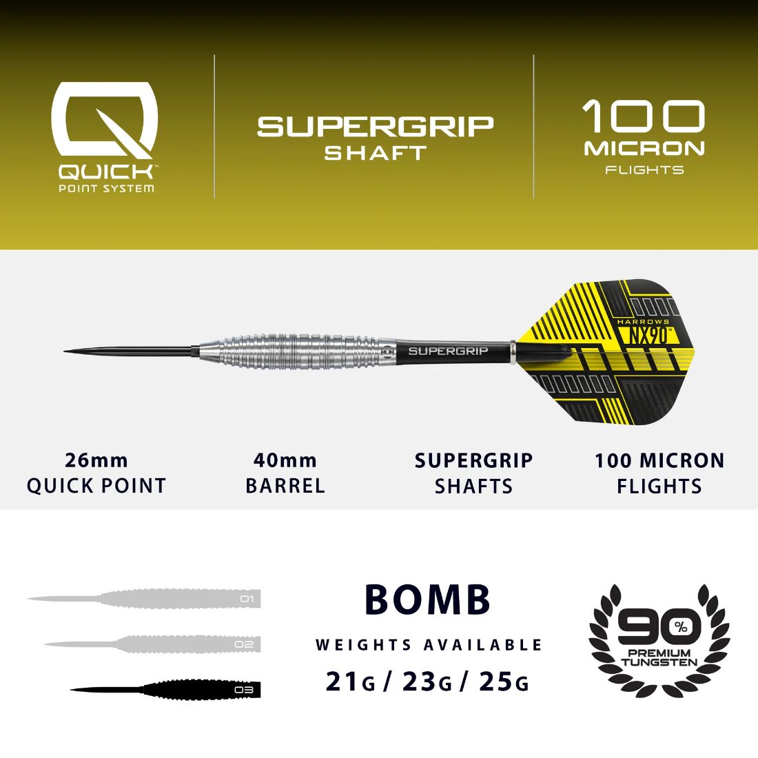 Harrows NX90 Bomb 90% Tungsten QP Steel Tip Darts