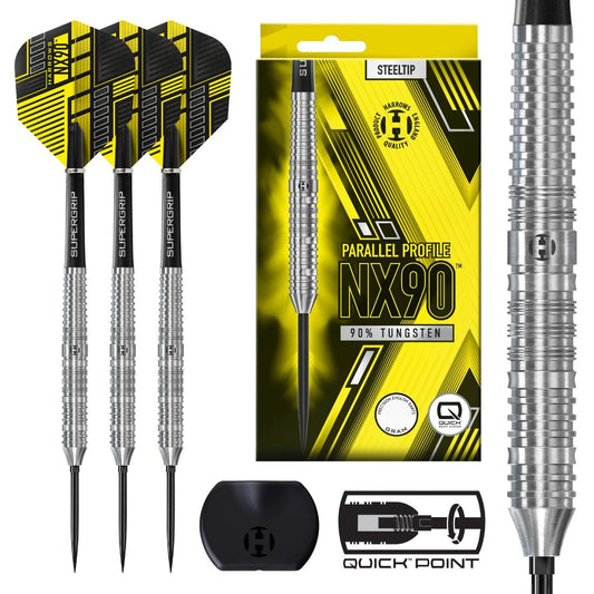 Harrows NX90 Parallel 90 percent tungsten QP steel tip darts designed for precision and consistent control | Deadeye Darts