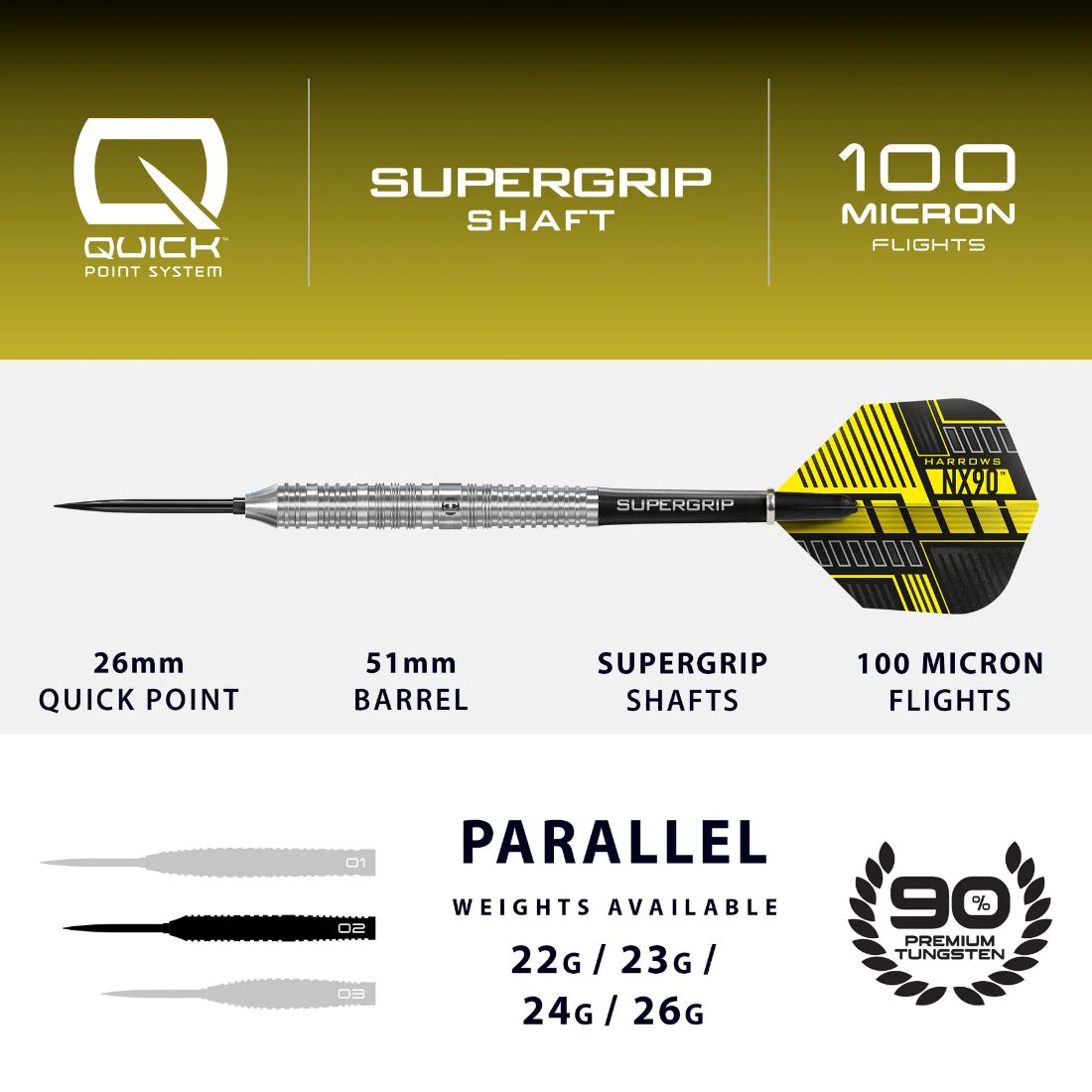 Harrows NX90 Parallel 90% Tungsten QP Steel Tip Darts