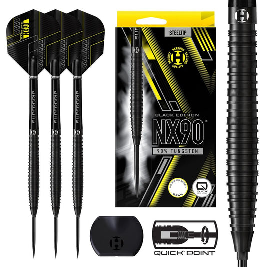 Harrows NX90 Black 90 percent tungsten QP steel tip darts designed for precision and consistent control | Deadeye Darts